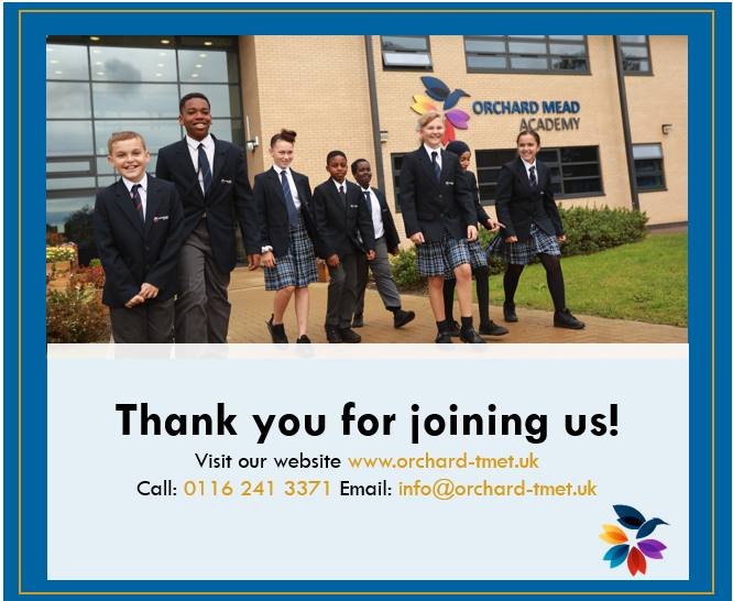 OrchardMead's tweet photo. Thank you to everyone who joined our Virtual Open Evening tonight.

Missed this event or want to find out more about Orchard Mead Academy? 

Visit our website or call us... 
https://t.co/Peq4yLDrzm

#MakingAPositiveDifference https://t.co/U74Xj1jb5s