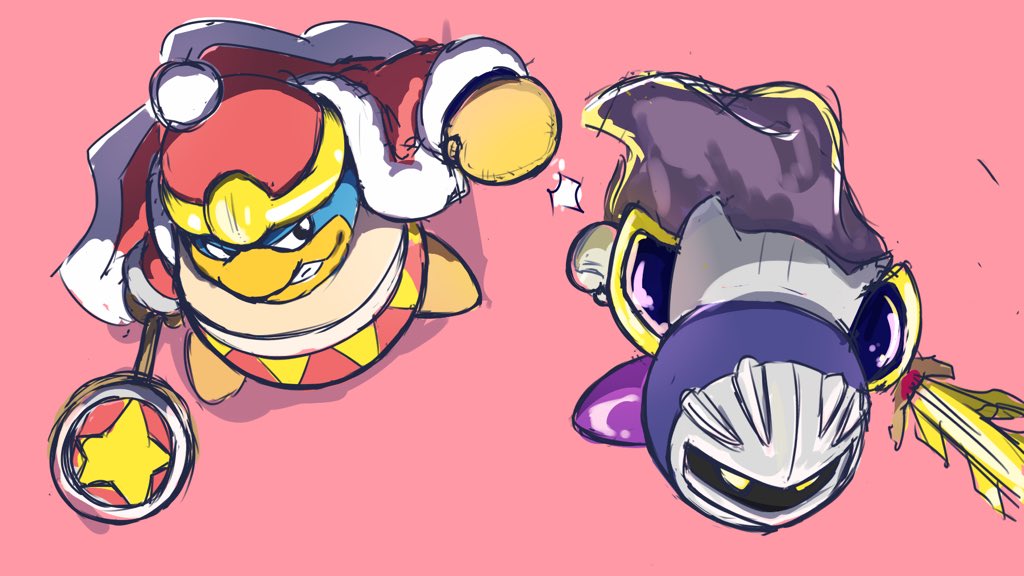 meta knight weapon hat sword no humans mask pink background yellow eyes  illustration images