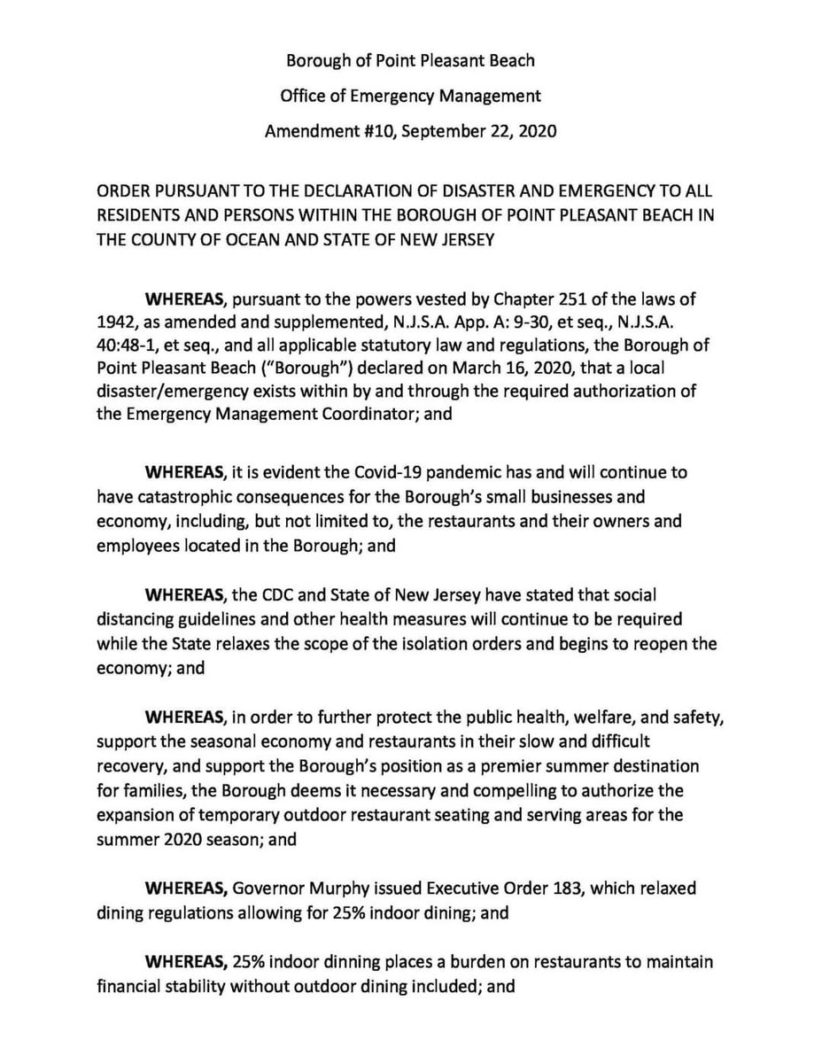 PtPleasantBchNJ's tweet photo. "In an effort to further help our restaurant community, we have officially extended temportary outdoor dining from the original end of October 1st to November 30th!" - Mayor Paul Kanitra

https://t.co/FYAzkXpRjY

#PPBNJ #OutdoorDining #COVID19 https://t.co/SFTgQKljv6
