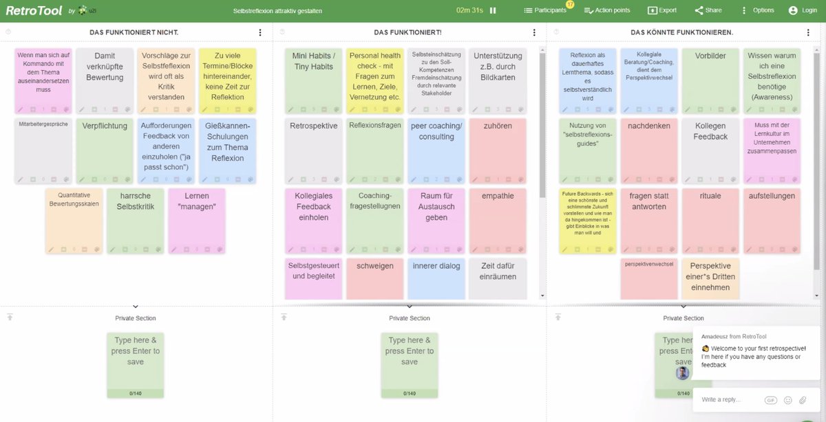 ewingo13's tweet photo. #Selbstreflexion als wichtiger Lernhebel. Welche Erfahrungen und Ideen gibt es in der #cl2025 Community, um von Seiten L&D Lust auf Selbstreflexion zu machen?
@nad_eg nutzt das #Retrotool & variantenreiche Methoden auf dem #CLC20 hybrid #BarCamp um die Teilgeber zu aktivieren. https://t.co/haEeurz5Px