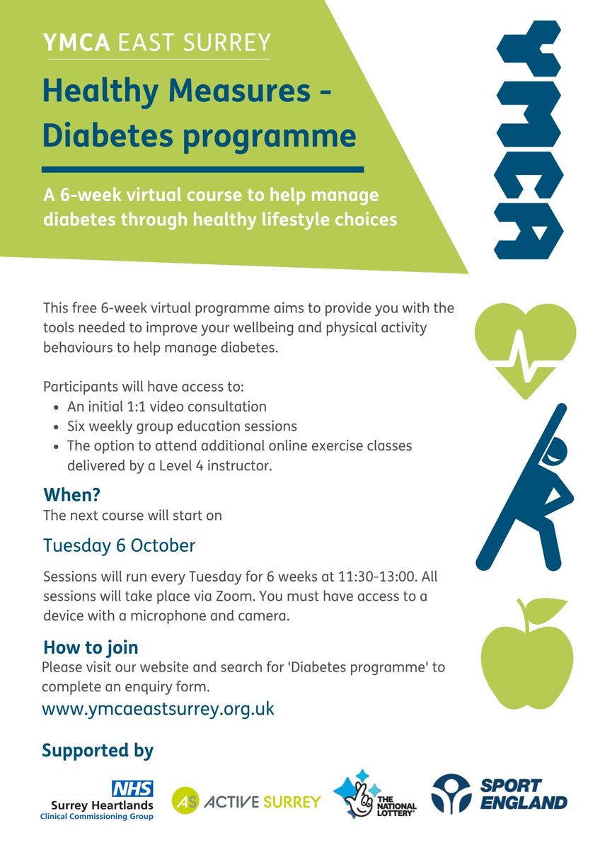 YMCAEastSurrey's tweet photo. We will be running a remote #Diabetes specific Healthy Measures course starting Tuesday 6 October.
Think it might benefit you?
Ray took part in one of our previous courses and this is what he had to say:

@DiabetesUK @ActiveSurrey https://t.co/CeOWmC5AEv