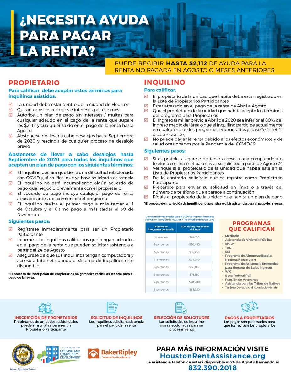 HISDEspanol's tweet image. ¿Sabías que @HoustonTX tiene recursos y asistencia disponibles para familias que tienen dificultades para pagar el alquiler y de desalojo? Para más información o para ver si reúne los requisitos para recibir asistencia con el pago del alquiler, visite bit.ly/cdc-rent