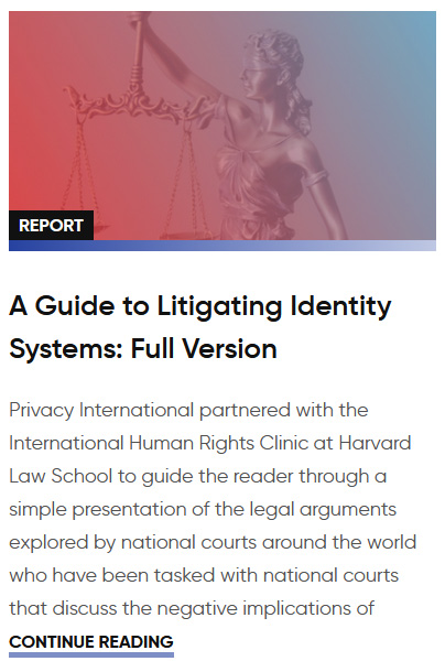 EinsteinsAttic's tweet photo. Important new resource from @privacyint, in association with @HarvardLawHRP - A Guide to #Litigating #IdentitySystems:

https://t.co/GFSzS1MPs3 https://t.co/ovc2nWtrKb