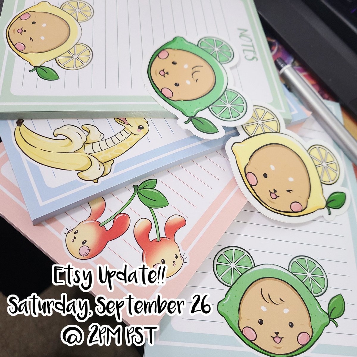 TheRobinGrace's tweet photo. All the fruity animals drop on my Etsy shop this weekend! 2 more days~. So excited to be introducing new merch. :]
https://t.co/k28RmLBu7t 
.
#stationerydesign #stationery #kawaiistationery #animalfruit #fruitanimals #fruitcollection #robinskawaiicorner #etsyshop #Etsyshopupdate https://t.co/gr9nVGSROd