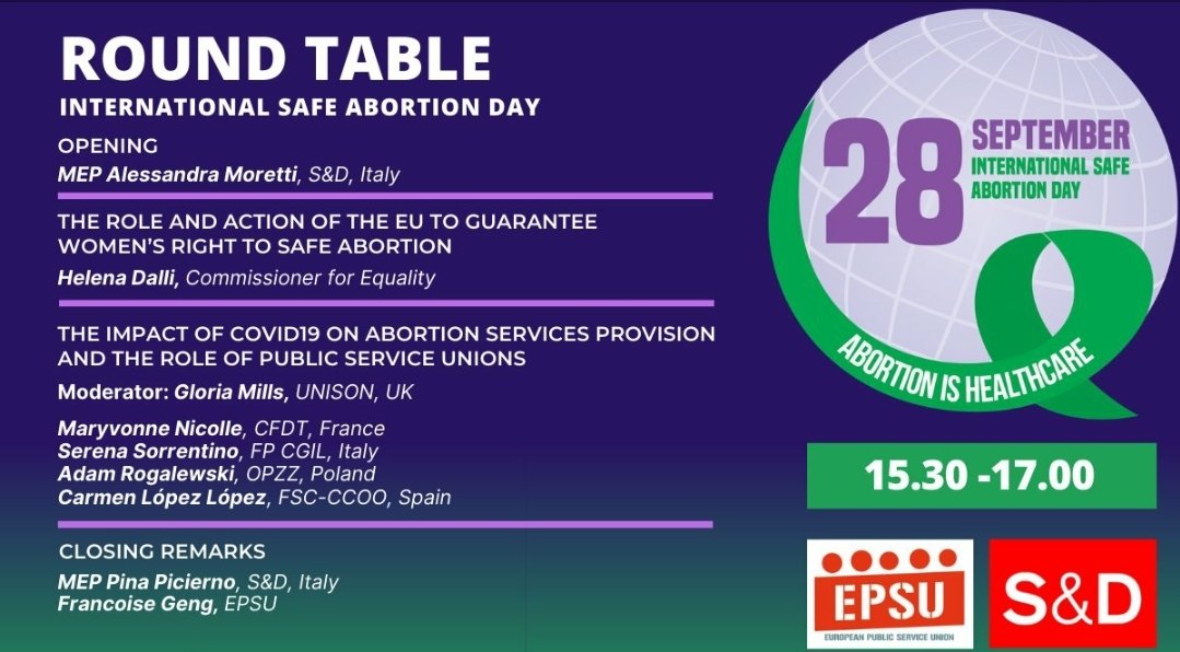 fpcgil_internaz's tweet photo. 🔴 28/9 GIORNATA INTERNAZIONALE DELL'ABORTO SICURO⚠️ In #Eu non è garantito a tutte un aborto sicuro e ancora più difficile in tempo di #COVID19 
🎙 @sorrentinoser ne parla con @EPSUnions, meps e commissaria #UE pari opportunità 👉 Seguici al link https://t.co/1550wccWur o su fb https://t.co/7xy33EVXXv