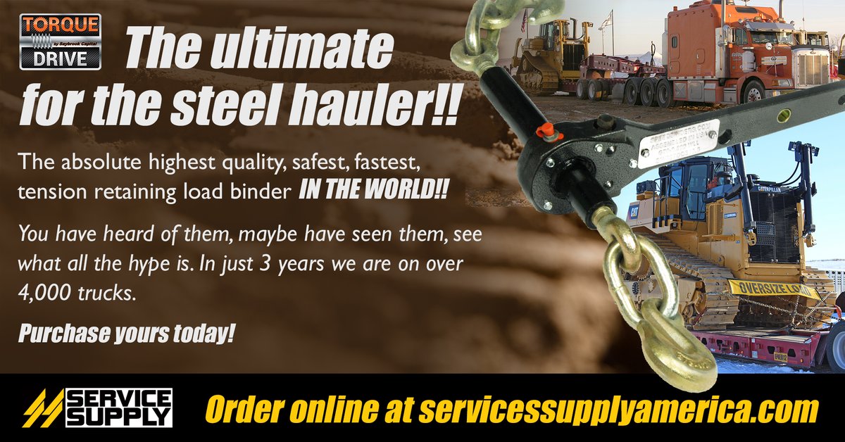 Service_Supply's tweet photo. Torque Drive - the ultimate for the steel hauler! Read more:
https://t.co/T0JOl4Vgbk
Buy now: https://t.co/wVNLZM0V26
#heavyhaul #heavyequipment #constructionequipment #caterpillar #johndeere #transport #loadbinder #toughjobs #dozer #excavator #shipping https://t.co/FHTg9eBuCT