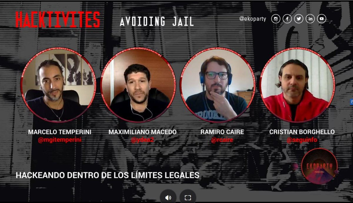 CursosSeguInfo's tweet photo. Ya estamos! 
#AvoidingJail #ekoparty #eko2020 #pwndemic https://t.co/OaBWOBADE1