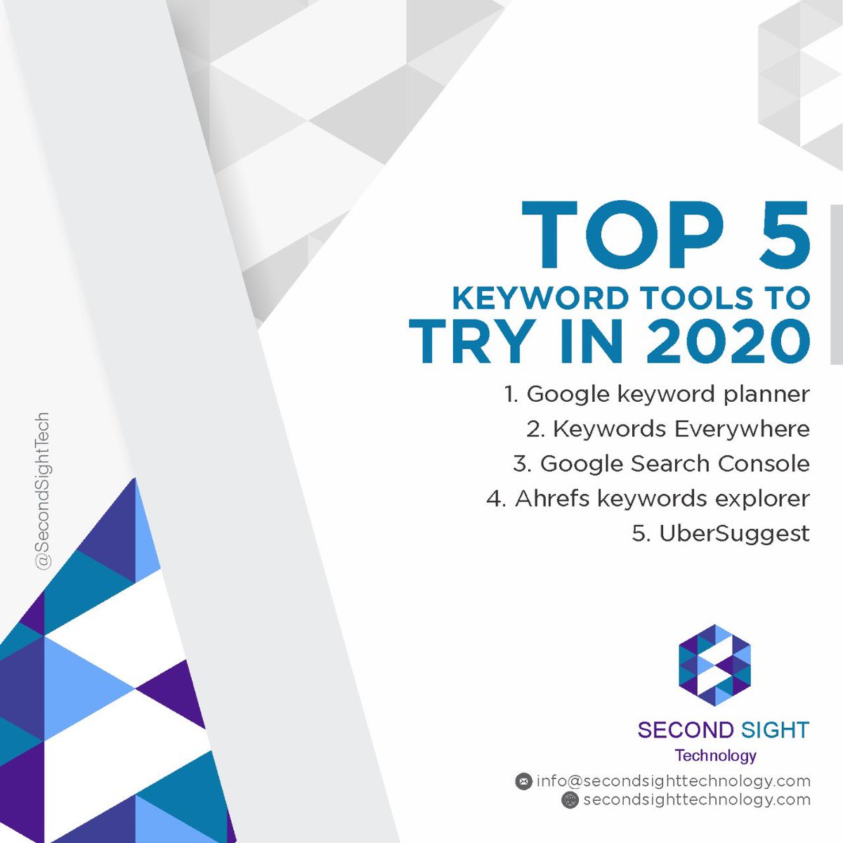 SecondSightTech's tweet photo. Top 5 Keyword Tools to Try in 2020

Which one you’re using? Comment below 👇

#SEO #keywords #SecondSightTechnology https://t.co/RJsE7begxL