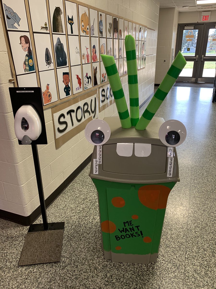 AlwardElem's tweet photo. Listening to a fun read aloud in Library with Mrs. Fellows is always a treat!! Check out our new friend, Book Monster!! He “eats” all of our dirty books and spits them out clean! #aesreads #bookmonster #SafetyIsNumberOne https://t.co/9BlmtIvnfP