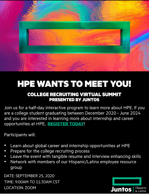 HPE_Careers's tweet photo. Tomorrow is the big day and there is still time to sign up.
Register for our virtual Career Summit Today!
https://t.co/g1P9lvZ9lj
#HPEnext #InternHPE #MeetHPE https://t.co/Kgc1HPWYSz