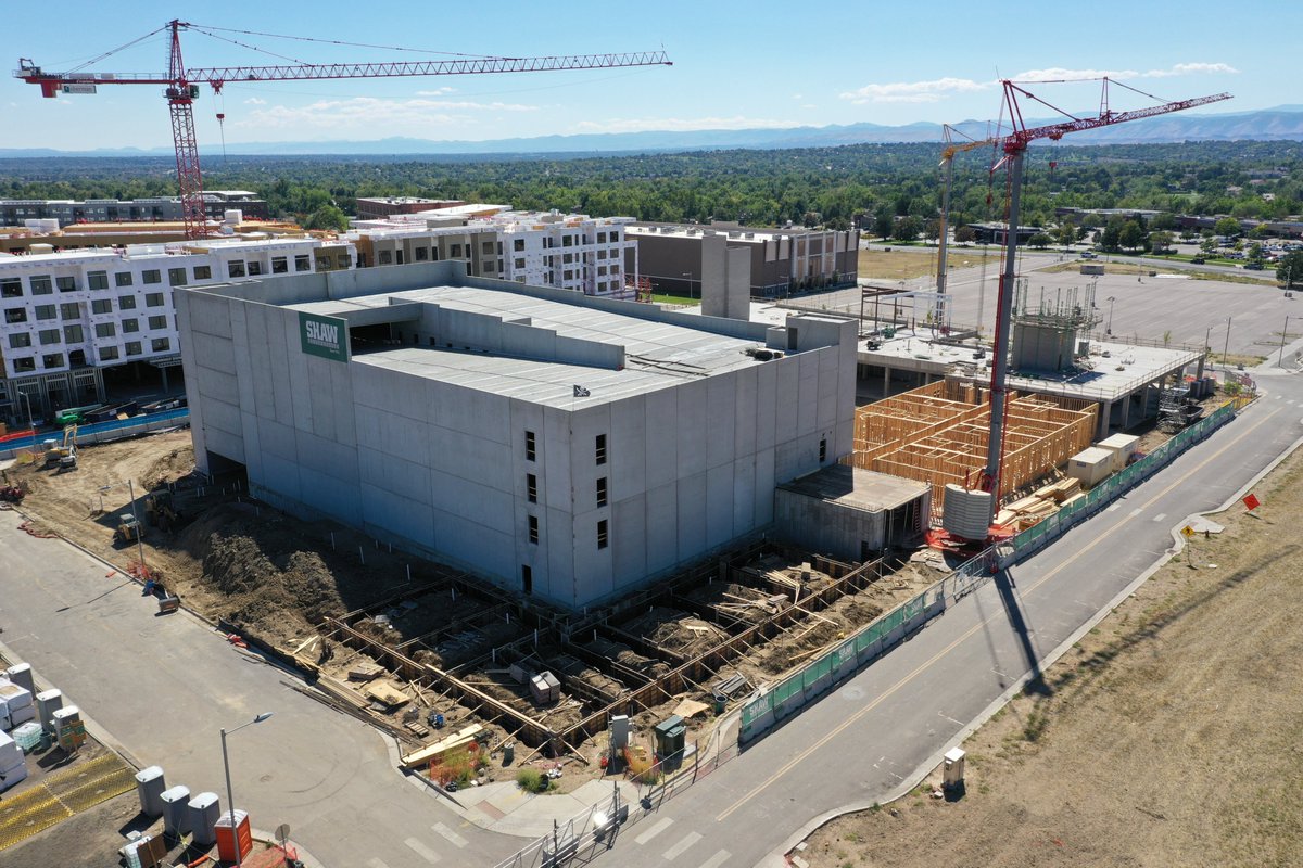 S__Construction's tweet photo. Look at that beautiful precast garage! Shaw is teamed with @HordCoplanMacht and @GrandPeaks to transform the City of Westminster's former mall into new mixed-use vibrant downtown.
#progressshot #dronephotography #mixeduse #multifamily #ShawConstruciton #precastconcrete #precast https://t.co/csq7CHr8si