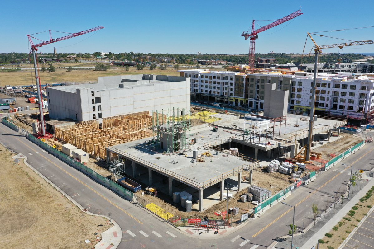 S__Construction's tweet photo. Look at that beautiful precast garage! Shaw is teamed with @HordCoplanMacht and @GrandPeaks to transform the City of Westminster's former mall into new mixed-use vibrant downtown.
#progressshot #dronephotography #mixeduse #multifamily #ShawConstruciton #precastconcrete #precast https://t.co/csq7CHr8si