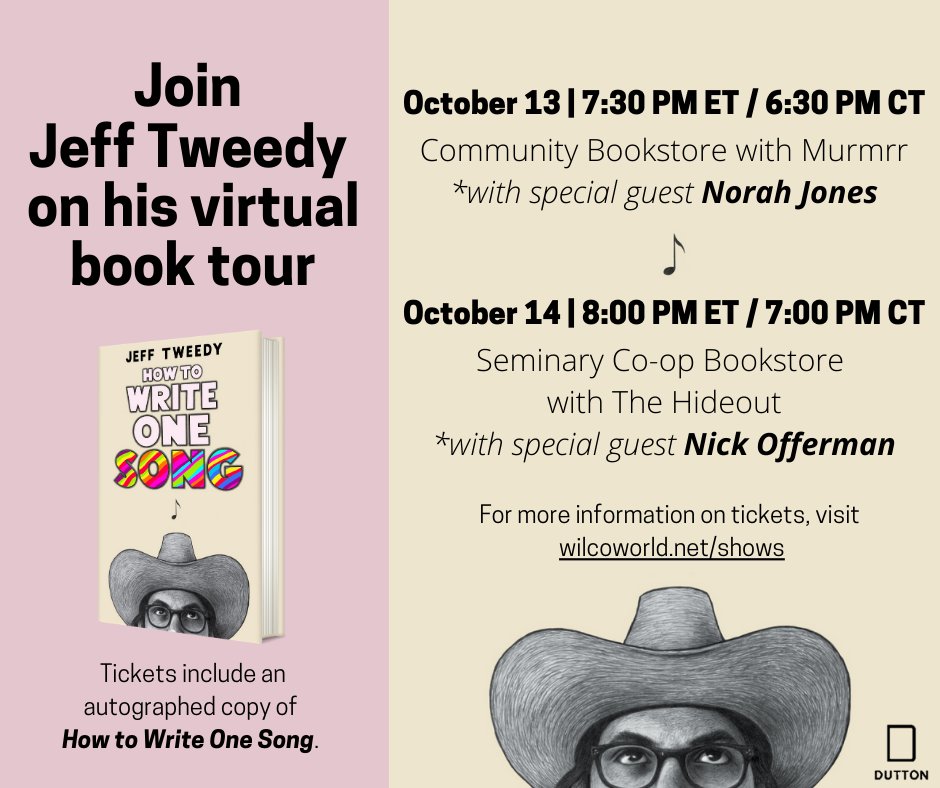 Tickets to Jeff's virtual book tour for "How To Write One Song" are available now! Join us for a couple of fun nights with @NorahJones and @Nick_Offerman. - HQ
https://t.co/w6SaBxKhub https://t.co/YqduzebTAm