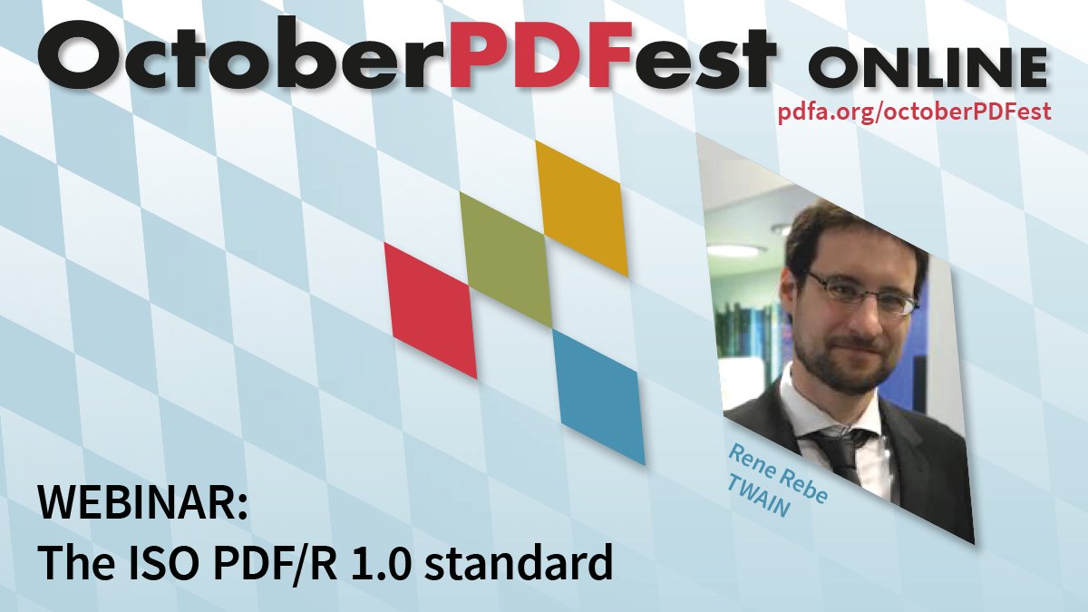 PDFAssociation's tweet photo. Learn about the new ISO 23504 PDF/R (#raster) ISO standard for #imaging systems, and how this new standard will replace proprietary #TIFF in #document #scanning. https://t.co/sjdWGAe55x #pdfr #twain #archival #OctoberPDFest https://t.co/KLUnVcdJ5e