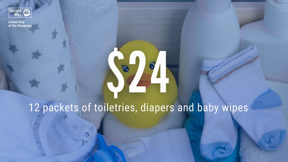 UnitedWayBG's tweet photo. Your $24 helps provide 12 packets of toiletries, diapers and baby wipes for families who need them most. #ShareYour24 when you GIVE to make a difference in the Bluegrass: https://t.co/zo5jbMJ37X. https://t.co/HVo8lRSegC