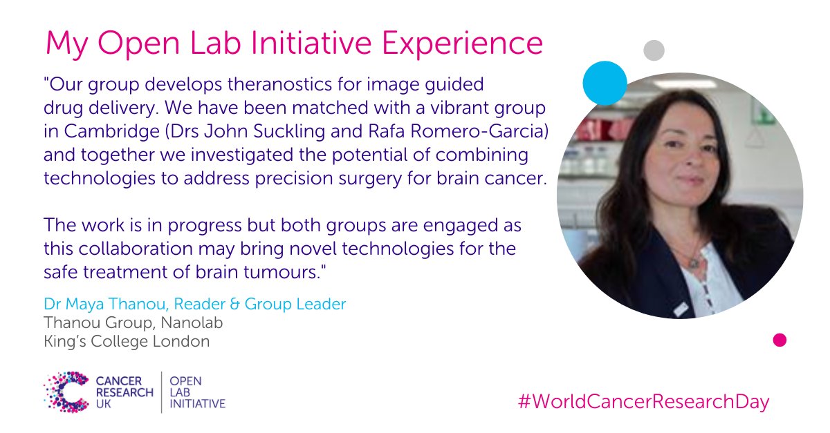 CRUKresearch's tweet image. This #WorldCancerResearchDay, @KCLcancer_pharm Reader and Group Leader, Maya Thanou, explains how her #CRUKopenlab research collaboration with John Suckling and Rafa Romero-Garcia’s lab in Cambridge may have the potential to advance treatment for brain tumours.