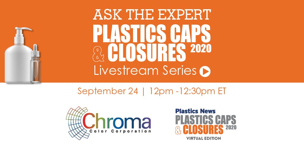 plasticsnews's tweet photo. Don't forget to jump on #pncaps at noon for an "Ask the Expert" livestream session with @color_chroma! Send your questions to pnevents@crain.com.
See you there! https://t.co/8VCdqSAYKz https://t.co/ucGyKH2KPO