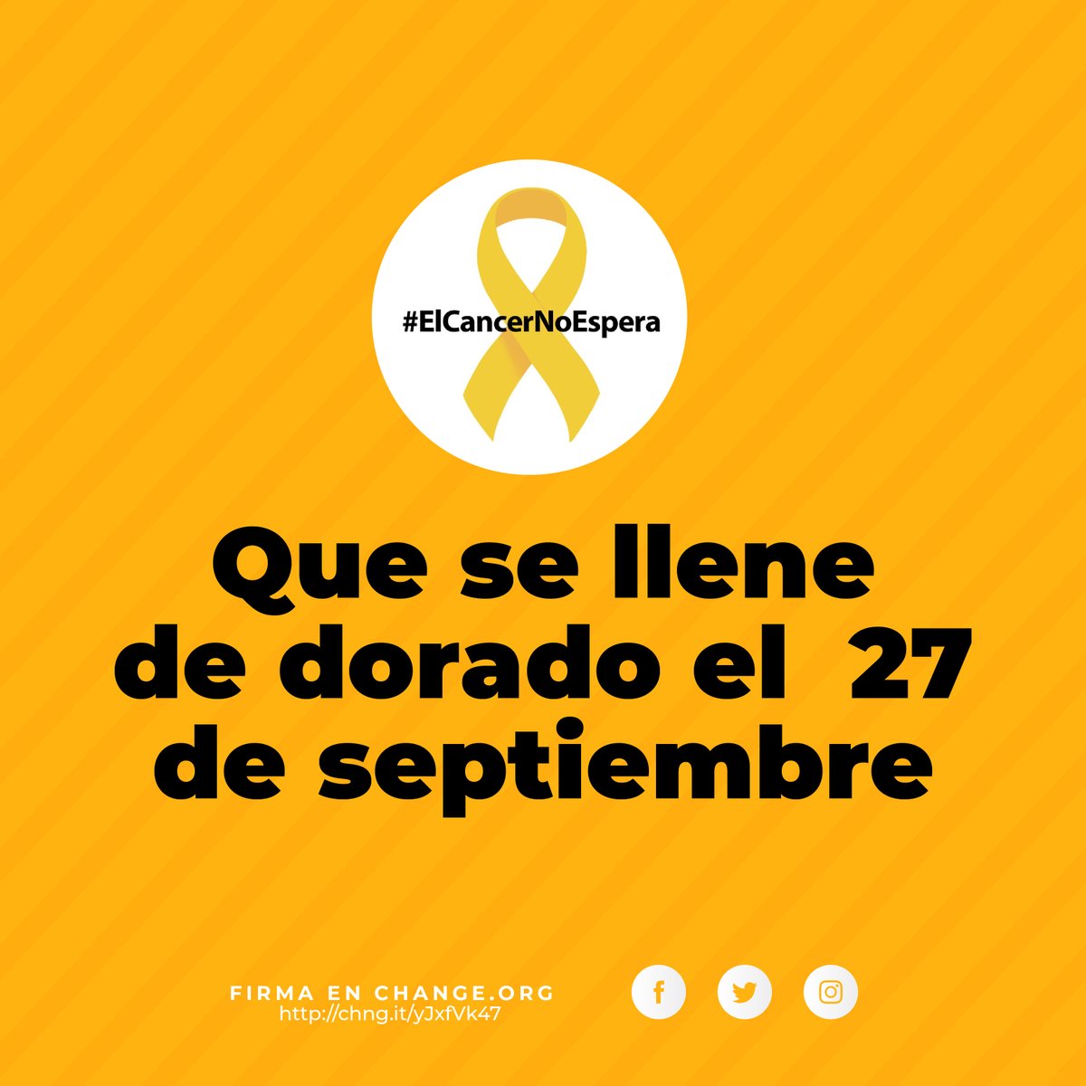 no_espera's tweet photo. El 27 de septiembre queremos que todo #México se llene de dorado. Los niños nos lo piden. El lazo dorado representa a los pacientes de cáncer infantil y la valentía que ellos demuestran al atravesar dicha enfermedad. 
¡Tú también píntate de dorado este domingo 27!💛
#27septiembre https://t.co/mveZgL1IdE