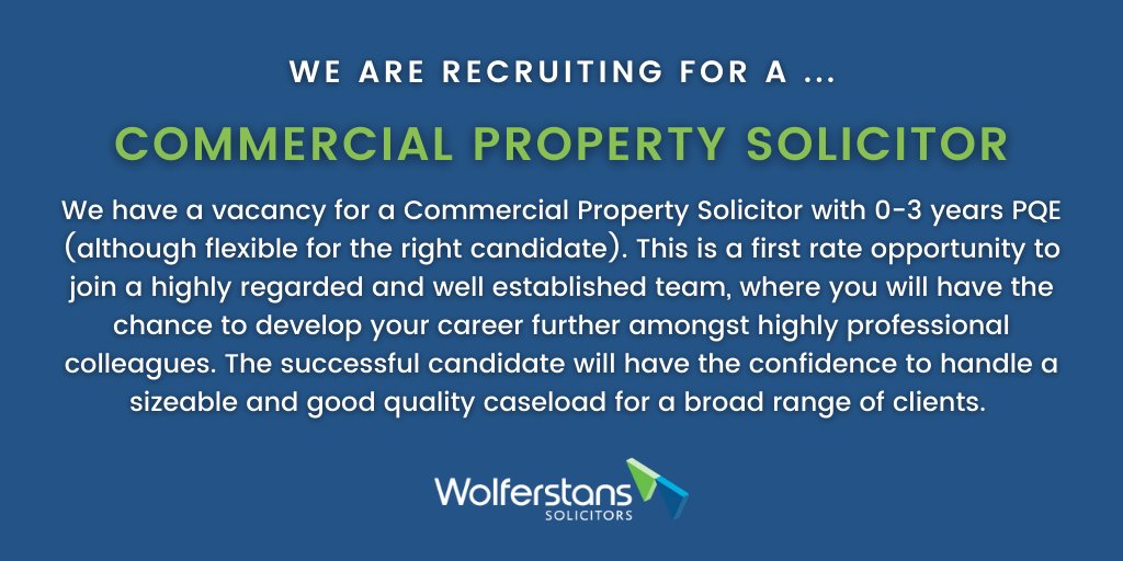 We are hiring!

If you are an experienced Commercial Property Solicitor and would like to join our well established team, apply today!

To apply for this position or for further information about the role, please visit: wolferstans.com/about/current-…