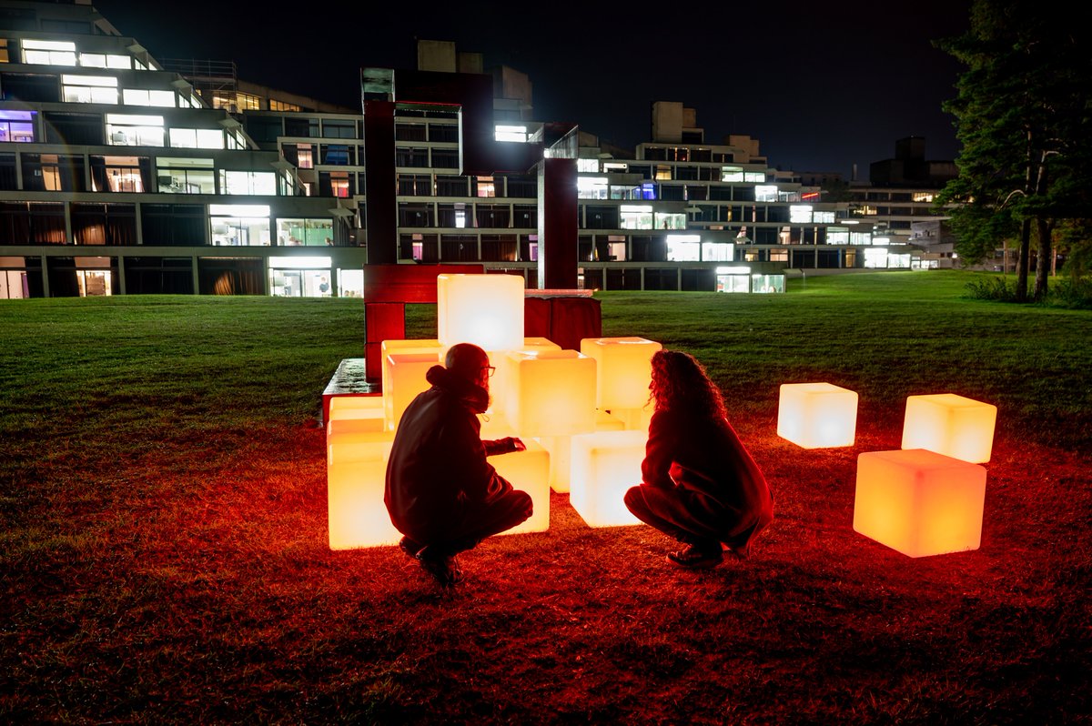 They brought their friends <a href="/outputarts/">Output Arts</a> with them. They were able to sense the #magmarising and the incredible symmetry between nature and Ziggurat on UEA Campus #UEAWelcomewatch (Photo UEA/Neil Hall)