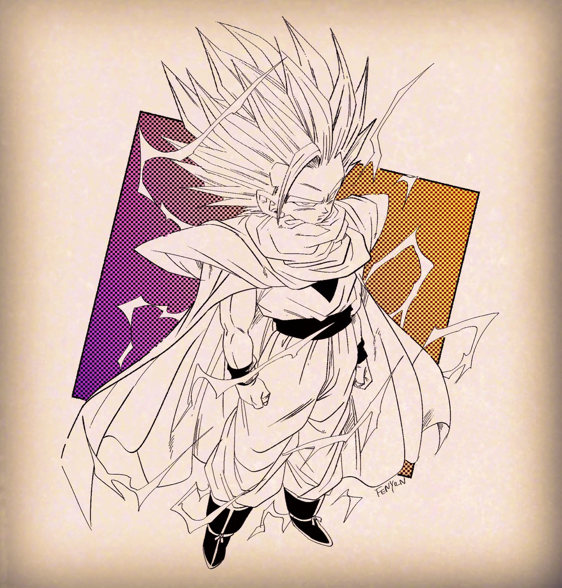 1boy male focus super saiyan solo spiked hair arms at sides cape  illustration images
