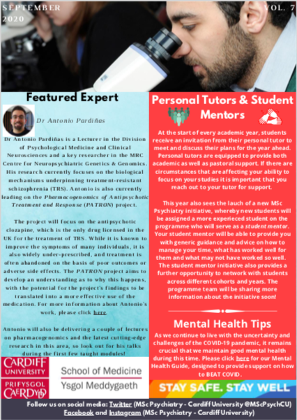 MScPsychCU's tweet photo. Our first Newsletter of this new academic year is hot off the press! Read up about our new programme student mentor initiative, current research projects and our Featured Expert of the edition, Dr Antonio PardiΓ±as!
@AFPopgen @cupgmedic @cardiffuni #programmenews https://t.co/w6svjjzsWF