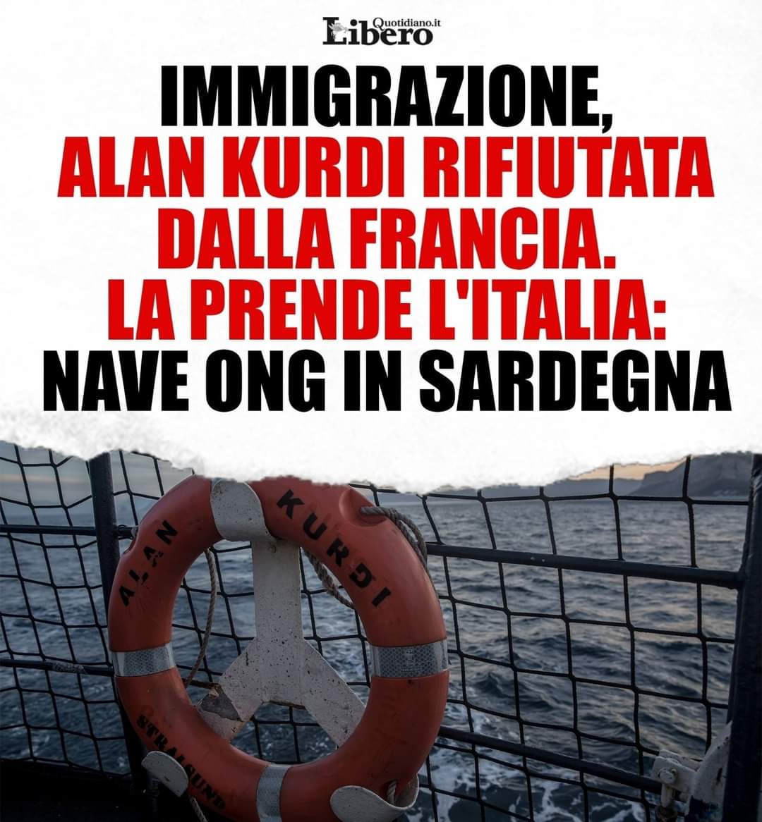 Ennesimo schiaffo all'Italia e agli italiani. La Francia rifiuta la #AlanKurdi e indovinate dove sbarcherà? In Italia! Non crediamo alle false promesse della redistribuzione degli immigrati negli altri Paesi UE. La nostra proposta rimane sempre la stessa: #BloccoNavale subito