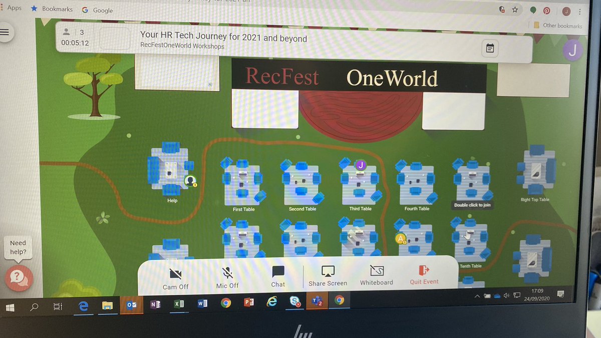 Jane_Burrows's tweet photo. Thank you,  #RecFestOneWorld great facilitation and discussion on the session this afternoon - Your HR Tech journey for 2021.  Great to engage with via Remo, having not used this before. 👏🏻👏🏻 https://t.co/zeb36pwiit