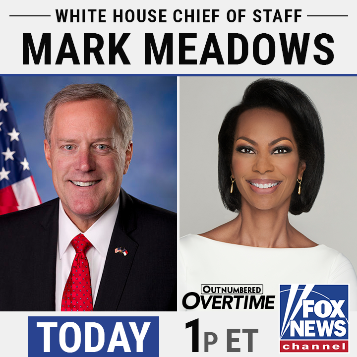 FaulknerFocus's tweet image. Programming Alert:  White House Chief of Staff @MarkMeadows to join @HARRISFAULKNER today on #OutnumberedOT .  Tune in 1PM ET