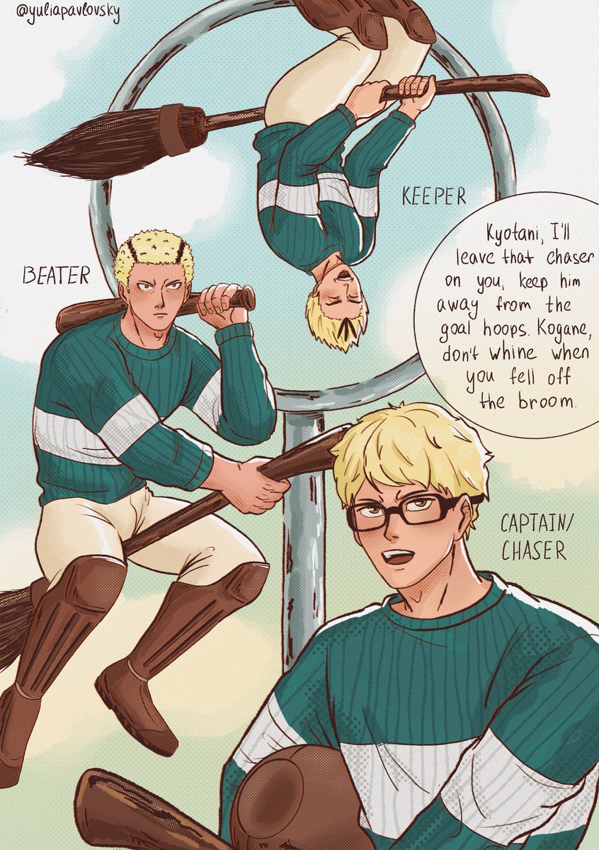 Quidditch and Sendai frogs #TsukkiBdayWeek2020 

I think these positions work for them, don't you think so?
#tsukishima #kyotani #koganegawa #sendaifrogs #HaikyuuPotter 