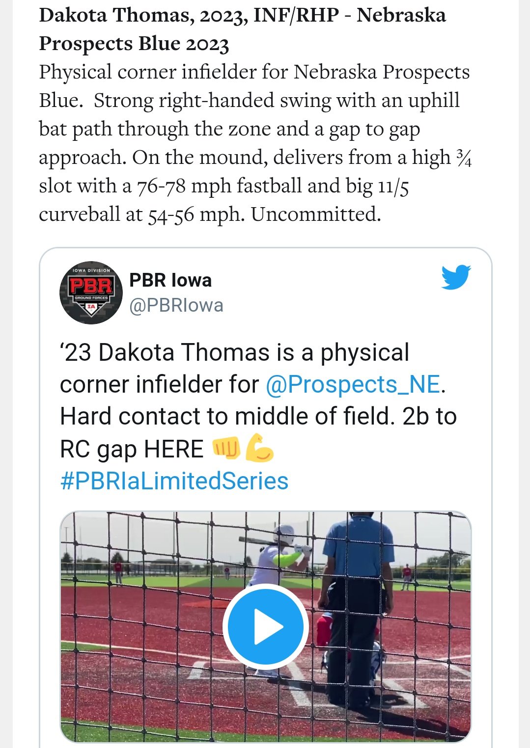 Nebraska Prospects on Twitter "2023 Spects written up by PBRIowa from