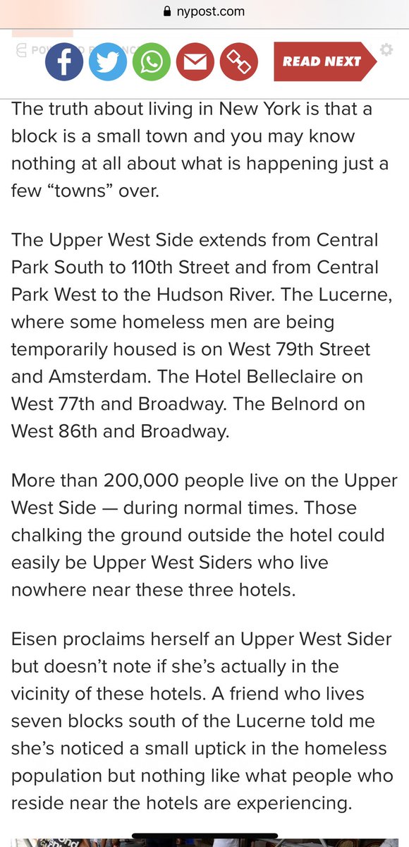 Anyway, I made this point about the UWS in this piece but NYC is vast and sometimes we have no idea what is happening a few blocks over. That’s why the stats matter more than your brunch pics.  https://nypost.com/2020/08/29/compassion-doesnt-fix-homelessness-its-just-virtue-signaling/