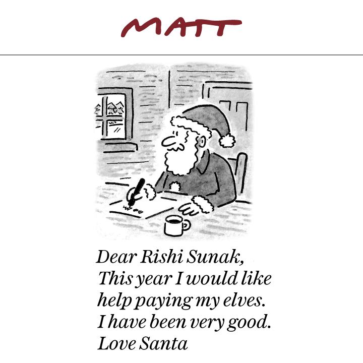 MattCartoonist's tweet photo. 'Dear Rishi Sunak...' 🎅

My latest cartoon for tomorrow's @Telegraph 

📮 Subscribe to my weekly newsletter to receive my unseen cartoons: https://t.co/JNDhrYJMFH https://t.co/MxWfxjxclL