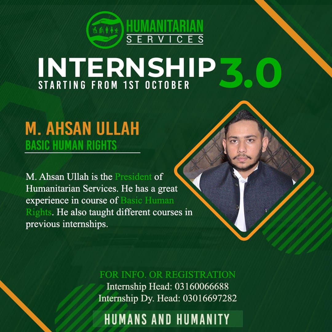 HumanitarianSe6's tweet photo. A leader takes people where they want to go.
We proudly announce "M.Ahsan Ullah" President of Humanitarian services as Trainer of " Basic Human Rights ". We hope he will do his job effectively

All the best sir ✨

#QuarantineInternship3 
#HumanitarianServices https://t.co/SGErybf6Mi