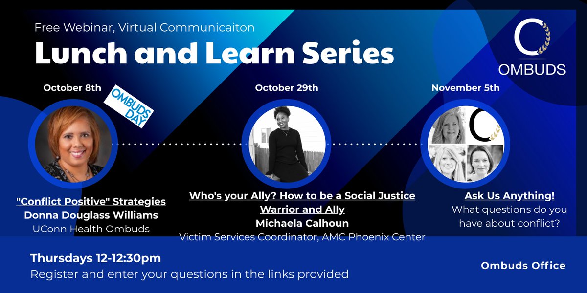 Register now for our next Lunch and Learn webinars: ucdenver.zoom.us/webinar/regist…

Enter your questions for “As Us Anything” at: surveymonkey.com/r/XSM5GVW

<a href="/OmbudsDay/">Ombuds Day: October 12, promoting ombuds awareness</a> <a href="/Liz_S_Hill/">Elizabeth Hill</a> <a href="/KenSkodacek/">Ken Skodacek</a>  <a href="/ombudsblog/">Tom A. Kosakowski</a> <a href="/cudenver/">CU Denver</a> @ABA_Ombuds  <a href="/ABA_DR/">ABA Section of DR</a> #OmbudsDay #CUOmbuds #lunchandlearn #CUDenver