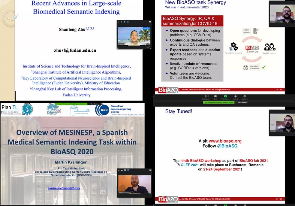 We were happy to host the 8th <a href="/BioASQ/">BioASQ</a> workshop as part of <a href="/CLEF2020/">Clef</a>!
Congratulations to all the winning teams: bioasq.org/participate/ei…

Special thanks to all speakers, panelists, and more than 40 participants. Stay tuned for the 9th #BioASQ Lab!