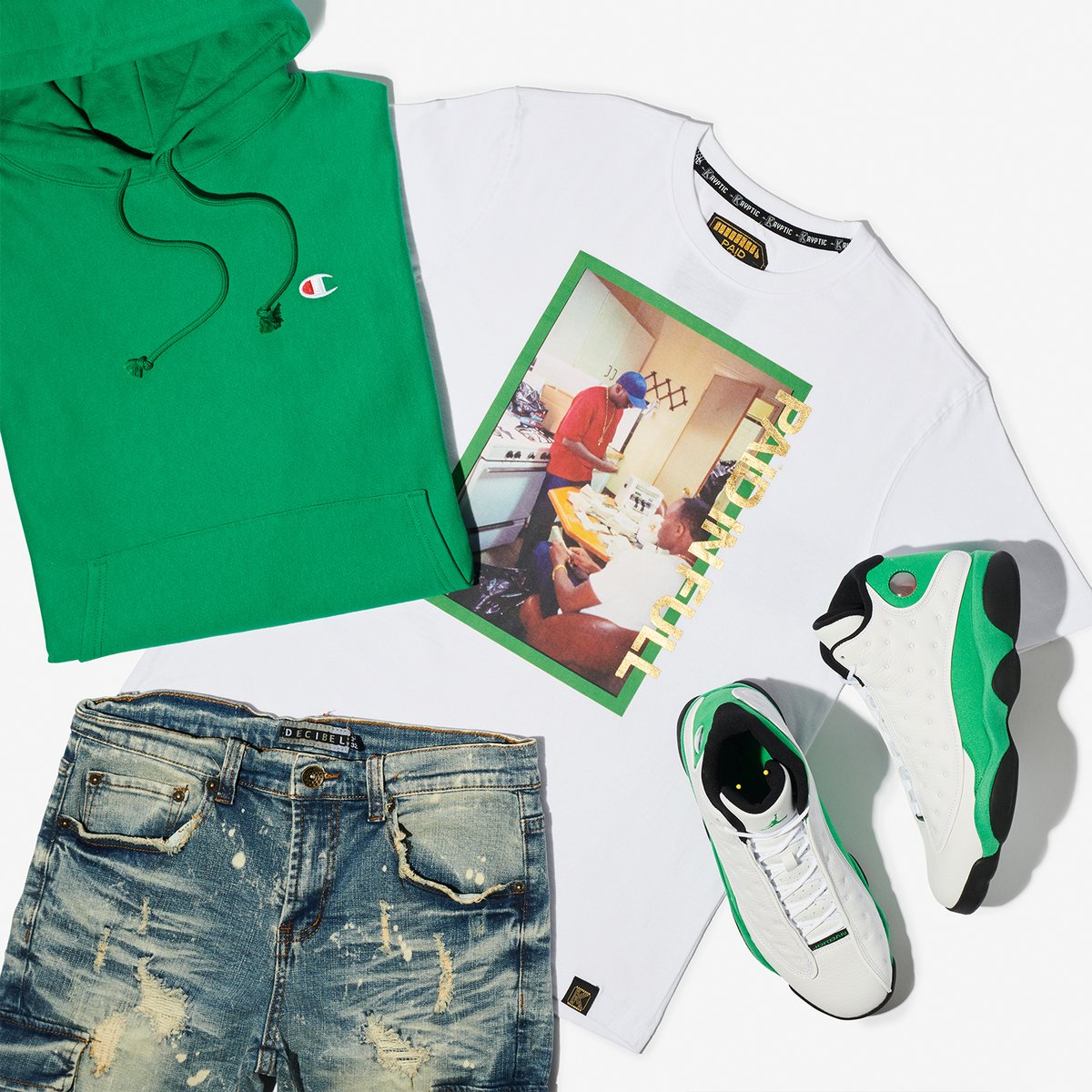 green jordan 13 outfit