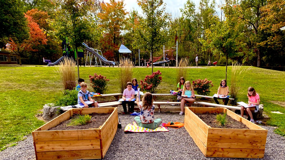 BVSelementary's tweet photo. Mrs. Ryan’s class took full advantage of this gorgeous day to complete their math lesson in the learning garden. #BVSLearns https://t.co/ZteDm54SR3