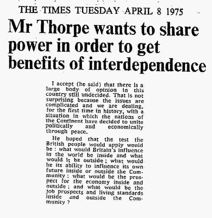 23. Jeremy Thorpe believed that the British people should apply a test on how Britain could exert its influence, when deciding how to vote.