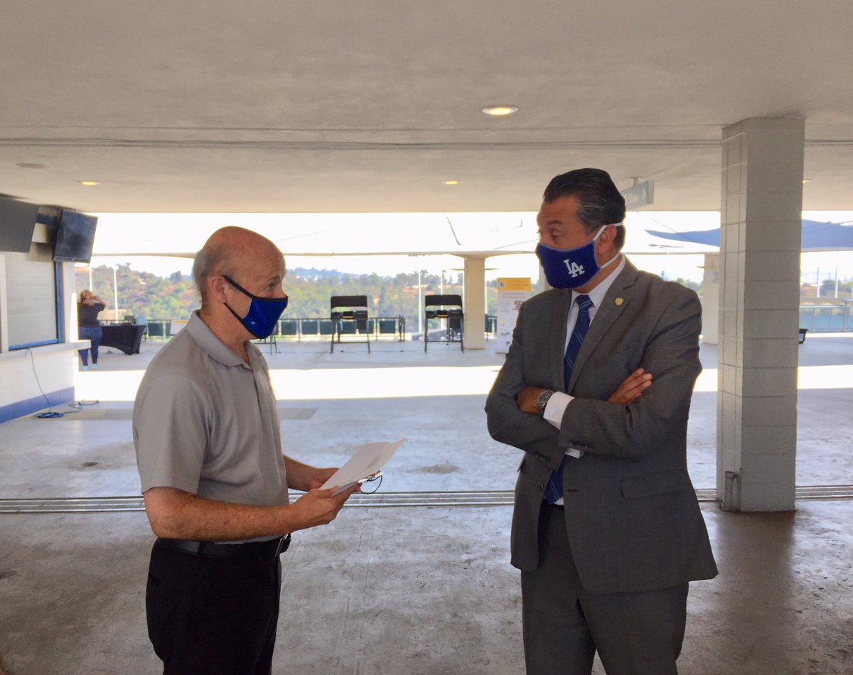 Secretary of State  @AlexPadilla4CA and  @Dodgers President Stan Kasten talk ahead of the press conf. announcing details of the vote center.Padilla: if the chance for a cool selfie at the ballpark encourages people to come out and vote, so much the better