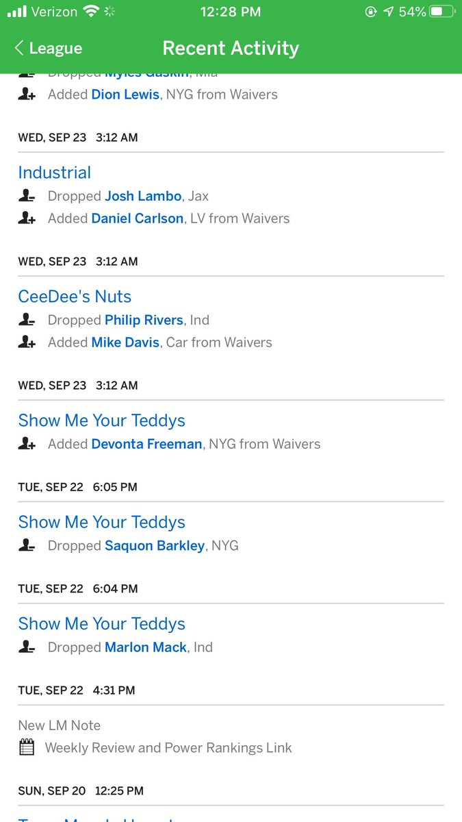 jdgiannasi's tweet photo. @MatthewBerryTMR can we get the phone app league recently activity changed. My friend can’t read and thinks the date below is what goes with the activity.... https://t.co/UXlG1gP2sQ