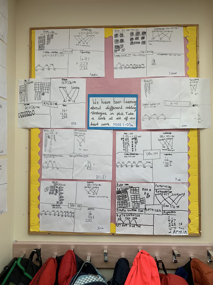 NumberDen's tweet photo. More maths on display in our school. P4b have shared their strategies for addition. Well done ⭐️ @glasgowcounts @KnightswoodP https://t.co/9vfr4vmmQA