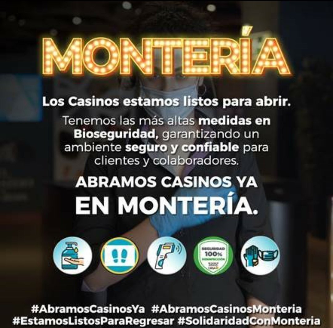DizeAlex's tweet photo. #AbramosCasinosMonteria Los Colaboradores y Casinos de Montería están listos para ofrecer el mejor entretenimiento, cumpliendo con los màs estrictos protocolos de bioseguridad. Solicitamos el apoyo de la alcadia para poder abrir ya! @monterialcaldia @SecGobMonteria @MinSaludCol https://t.co/9in3xQjDPU