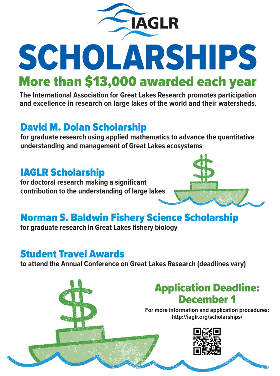 IAGLR's tweet photo. PhDs and grad students, IAGLR offers #scholarships to support your large lakes research. Apply by Dec. 1! https://t.co/IQuVB3sZMt #GreatLakes #GreatLakesSci https://t.co/h7ZKBiGCey