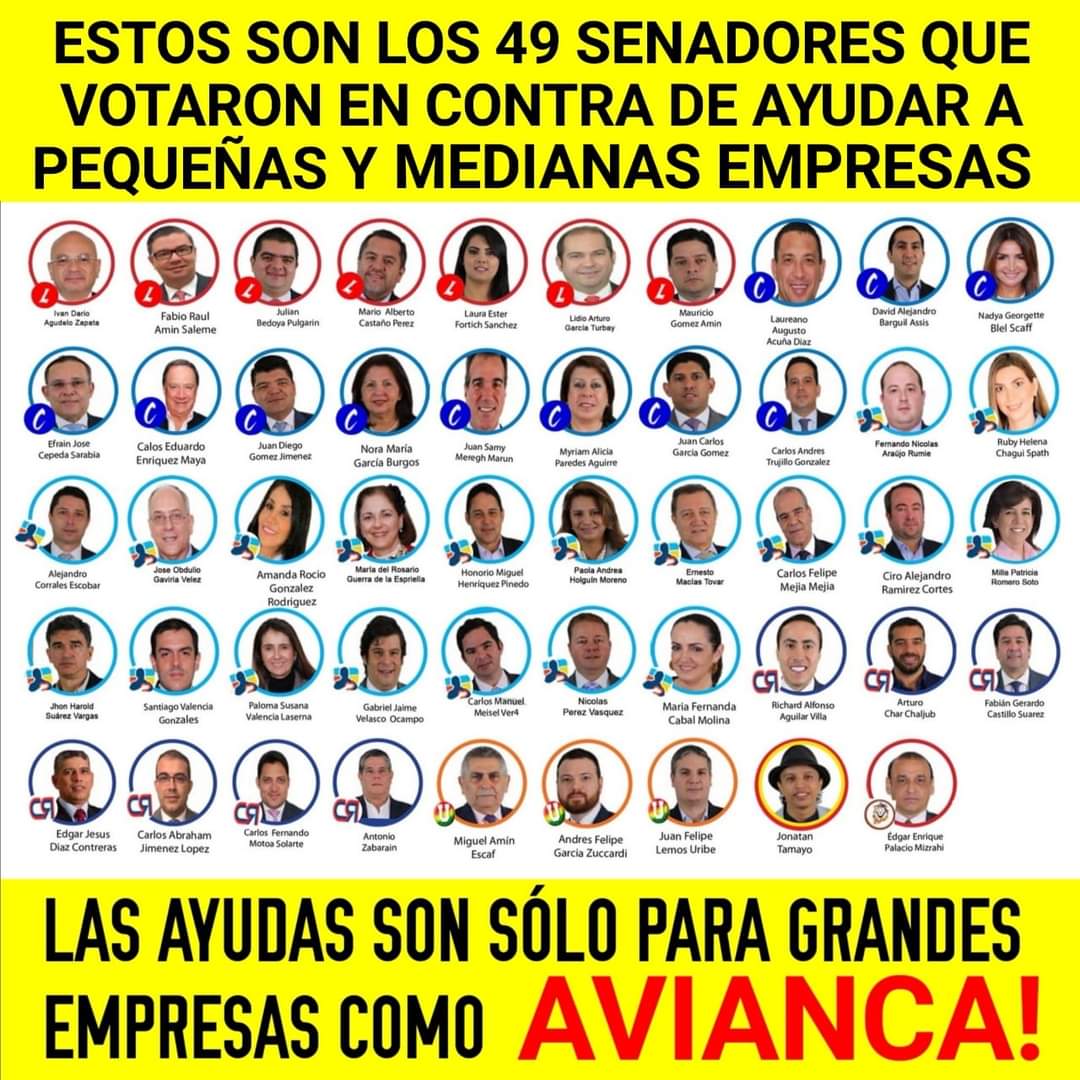 news_tcp's tweet image. #CONÓZCALOS | Y nunca los olvide!

Anoche, 49 senadores sumaron mayorías para que 4 BILLONES de pesos en recursos públicos no ayuden a evitar la quiebra de los millones de pequeños y medianos empresarios que han sido golpeados por la pandemia, sino a las empresas más grandes