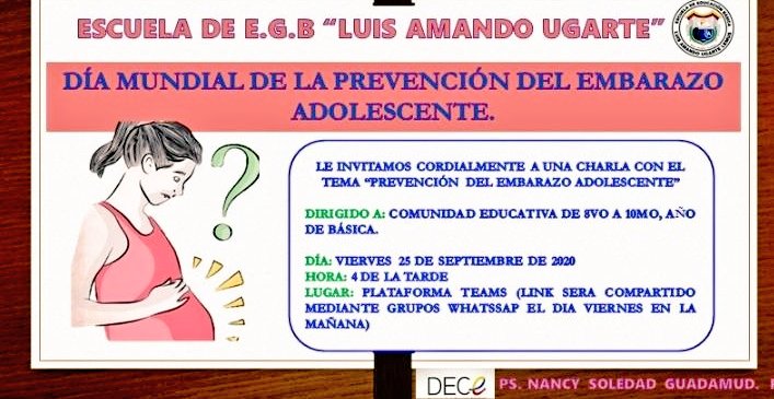 JonnathanJayaEc's tweet photo. PREVENCIÓN | Los embarazos adolecentes para su tratamiento requieren de un proceso integral, donde el Estado, la escuela y la familia comparten responsabilidades. "Semana Andina de prevención de embarazo adolescente" #MachalaEducacion https://t.co/MVgvsrVzva