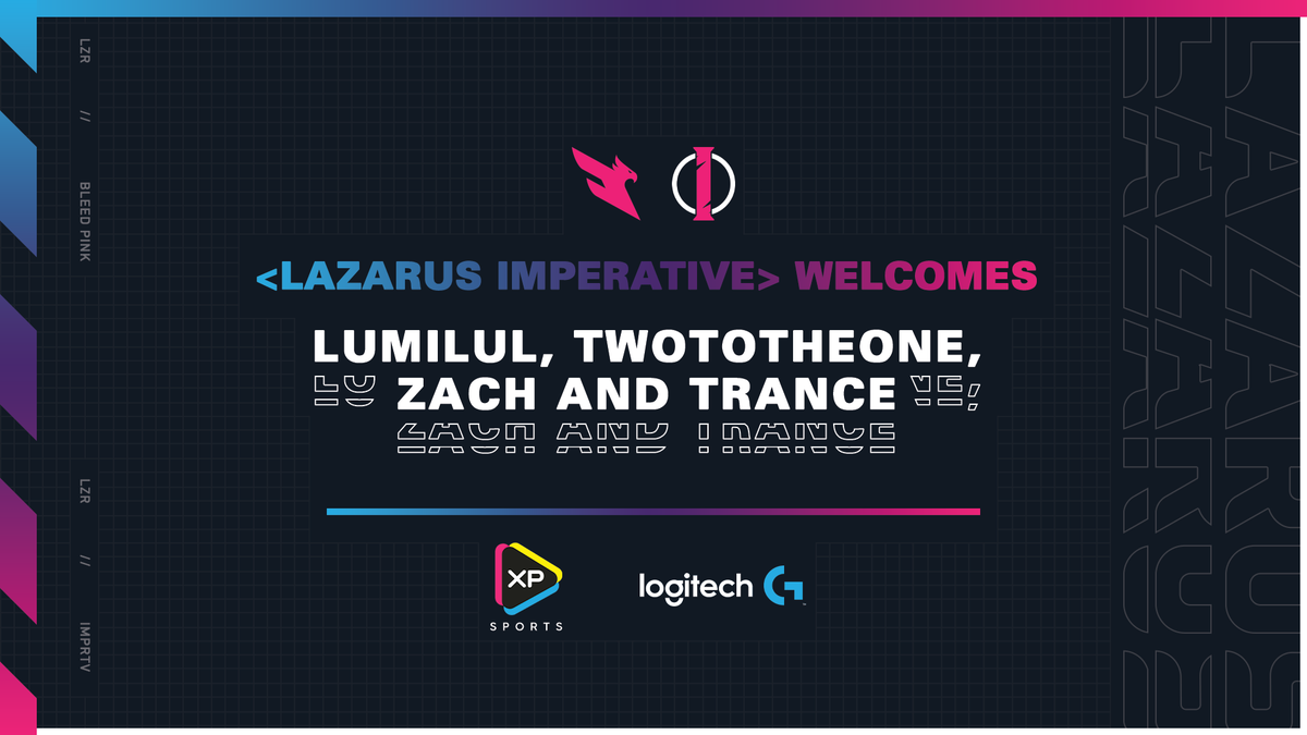 Today we are excited to officially welcome 4 new additions to the <a href="/imperative_gg/">Imperative</a> roster! 

Please welcome <a href="/lumi_tv/">𝕷𝖚𝖒𝖎</a>, <a href="/Twototheone175/">Twototheone</a>, <a href="/ZachTittle1/">Zachx</a>, and <a href="/trancebrew/">Trance</a> to #Lazarus Imperative!

Powered by <a href="/XpSports/">XP Sports</a>! 🔥

#IAmMadeToPlay #BleedPink