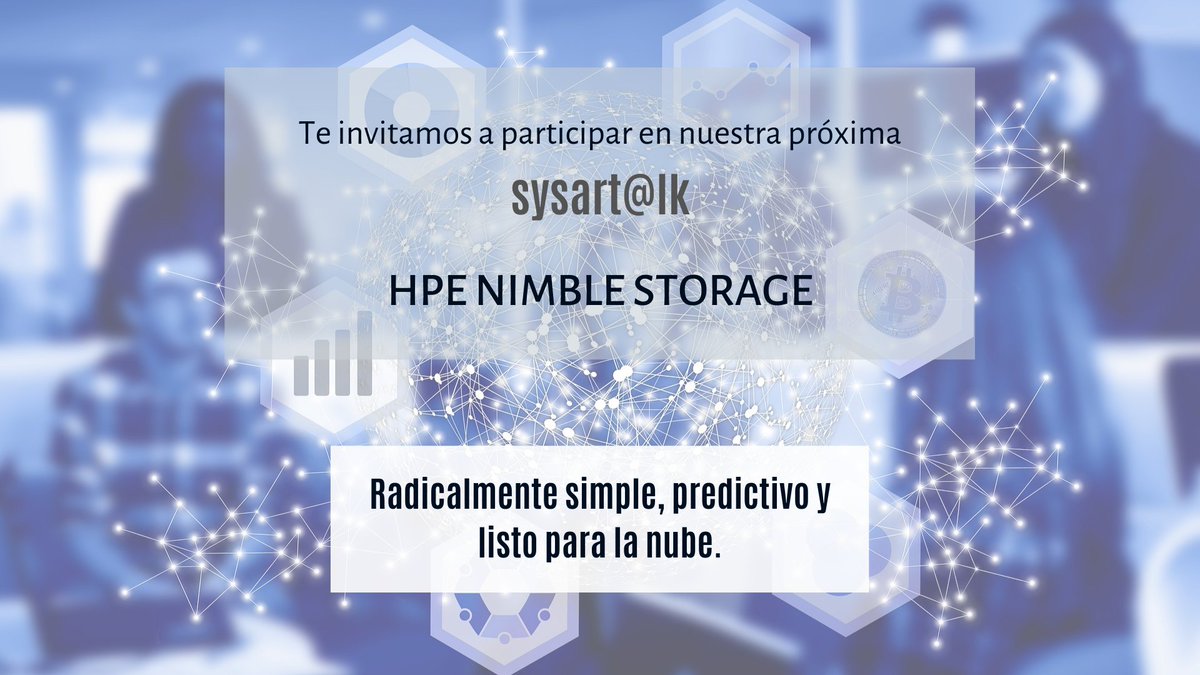 SYSARTEC's tweet photo. Participa en nuestro próximo sysart@lk: HPE Nimble Storage. Conoce los beneficios de un almacenamiento inteligente y autogestionable que te permite innovar en tu negocio.

Realiza tu registro en el siguiente enlace: https://t.co/ZunPm3bw40

EVENTO SIN COSTO https://t.co/KaO1s52AcI