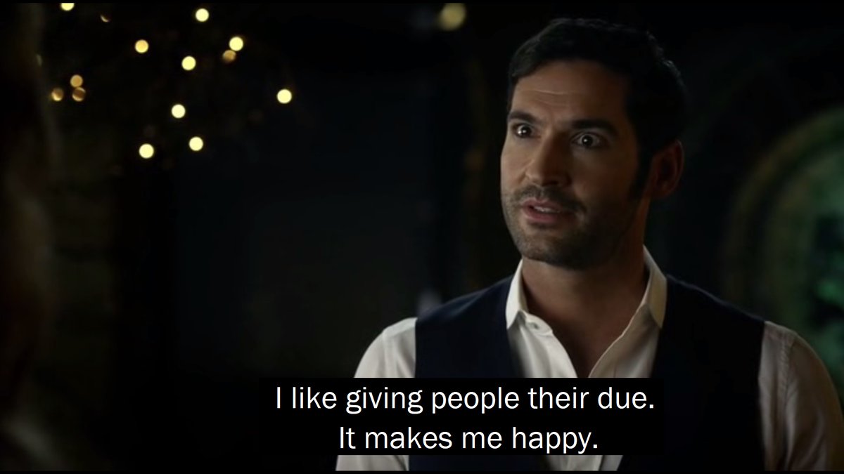  #Lucifer   struggles throughout the ep w/ her questions but finally understands that he can actually enjoy parts of his "forced" Devil role and make them his. He then keeps growing into himself in S2 while re-accepting the parts of the Devil he wants as himself 4/21