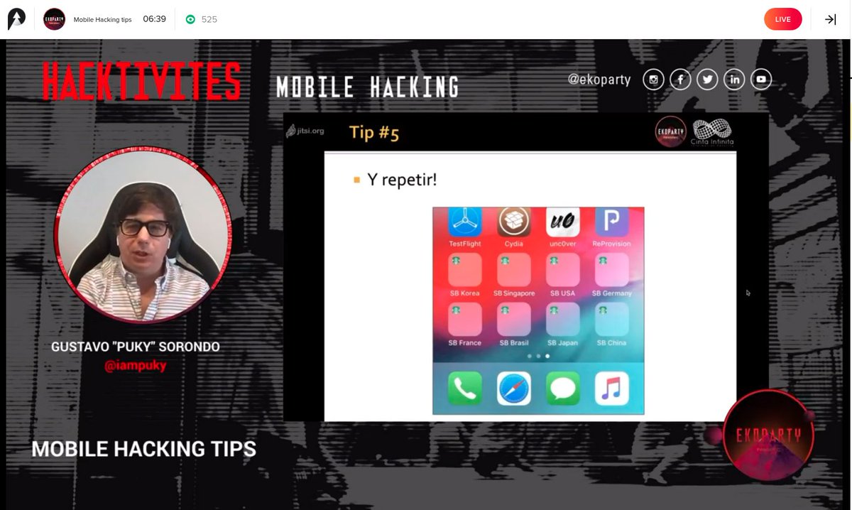 iampuky's tweet image. Un placer haber participado nuevamente de la @ekoparty y puesto mi granito de arena. Llegamos a los 535 viewers! Espero que lo hayan disfrutado y gracias a @MobileHackingES por la invitación al espacio.
#eko2020 #Pwndemic #CintaInfinita